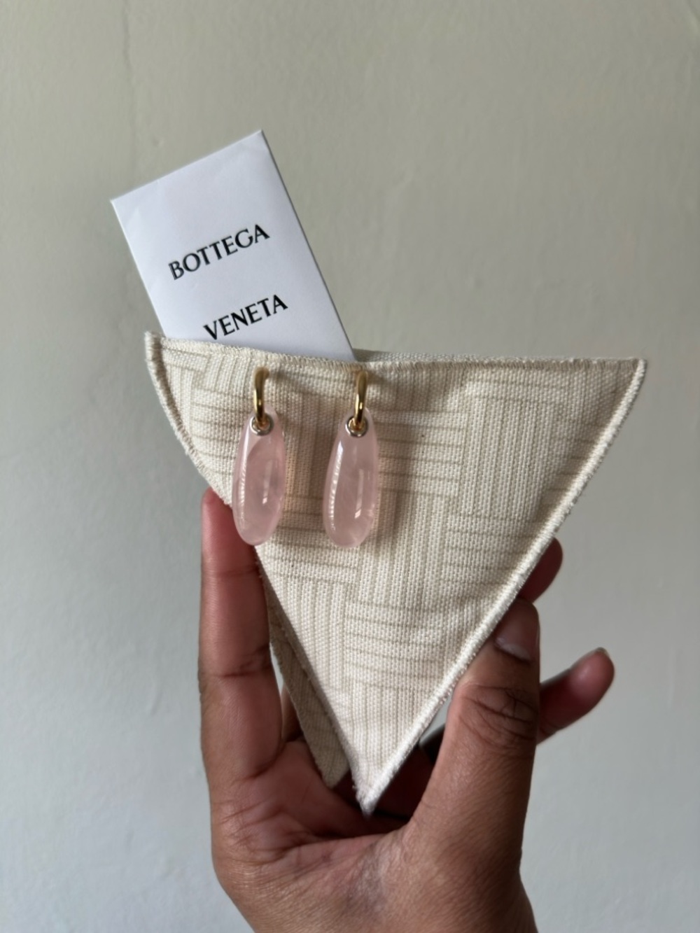 Bottega Veneta Pink Glass Drop Earrings with Gold Hoops